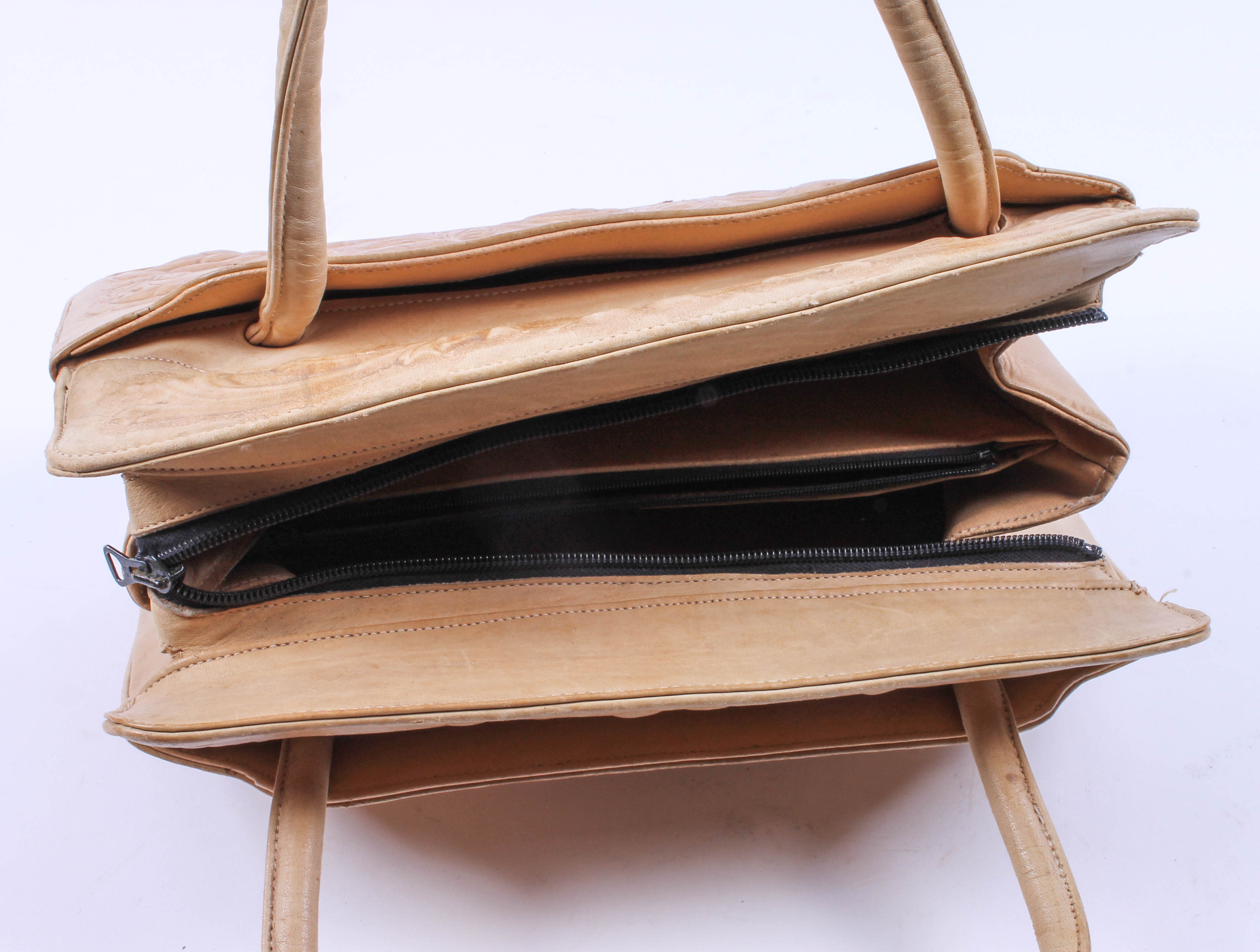 Five Vintage Hand-Tooled Leather Handbags