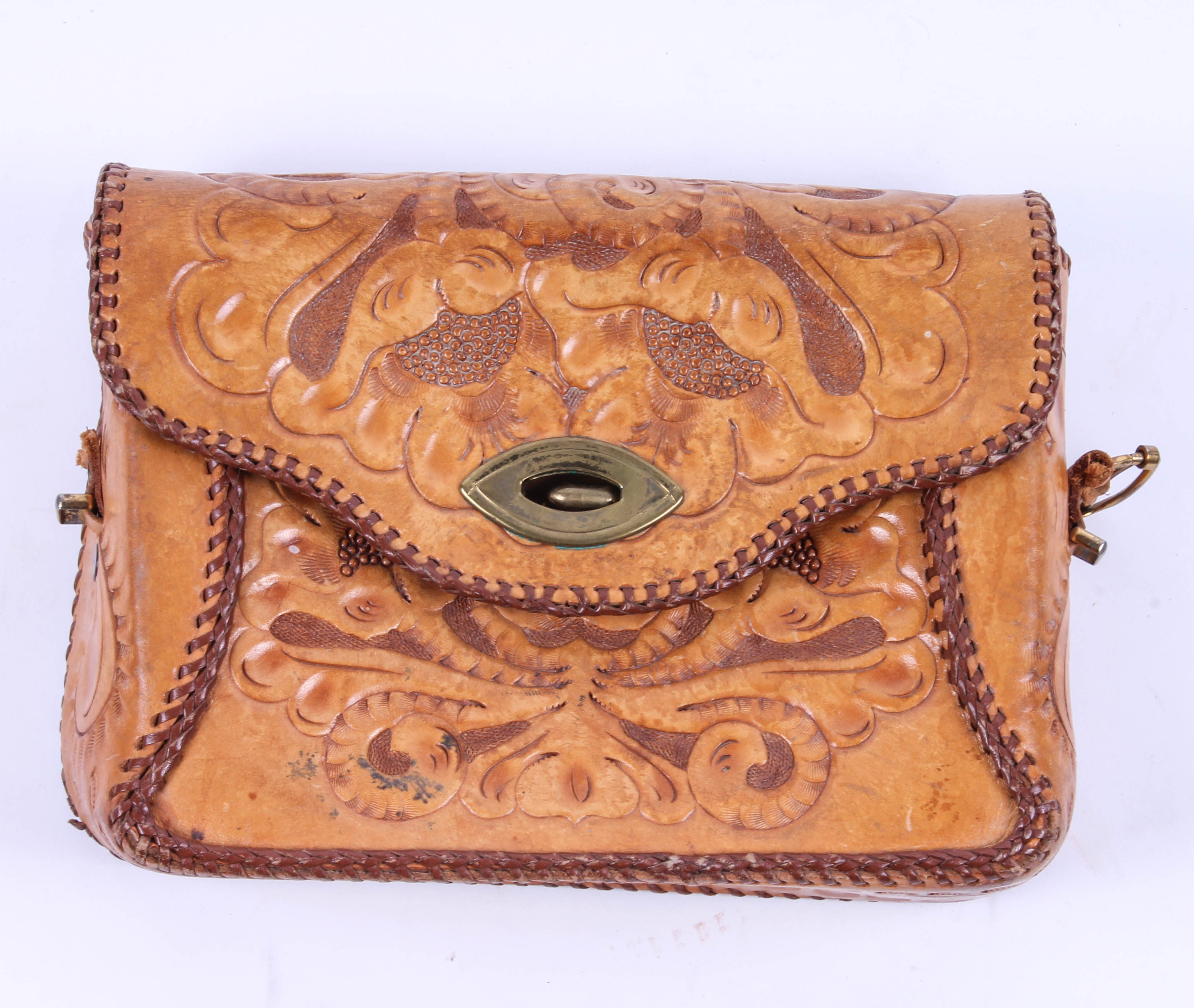 Five Vintage Hand-Tooled Leather Handbags