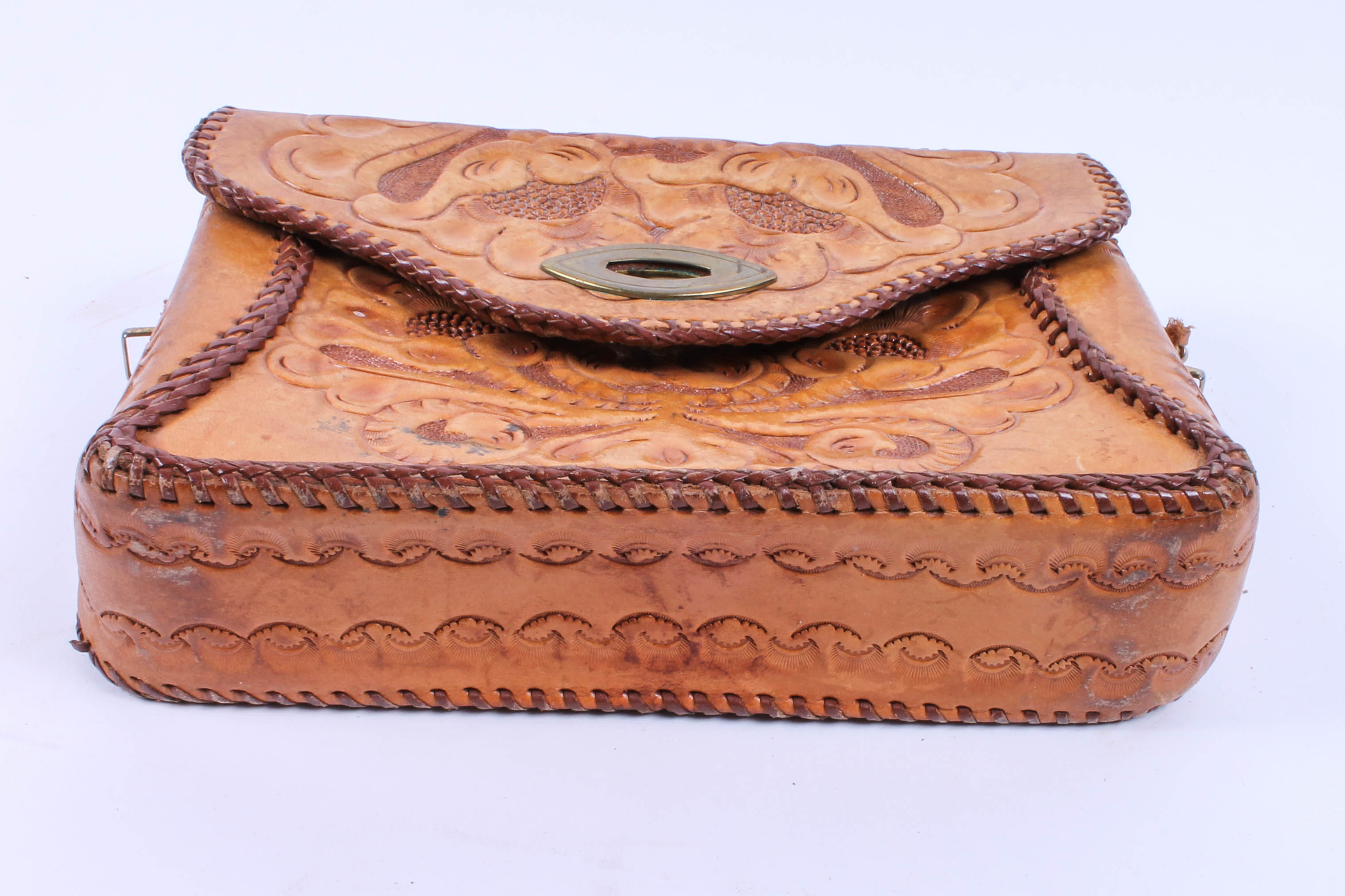 Five Vintage Hand-Tooled Leather Handbags