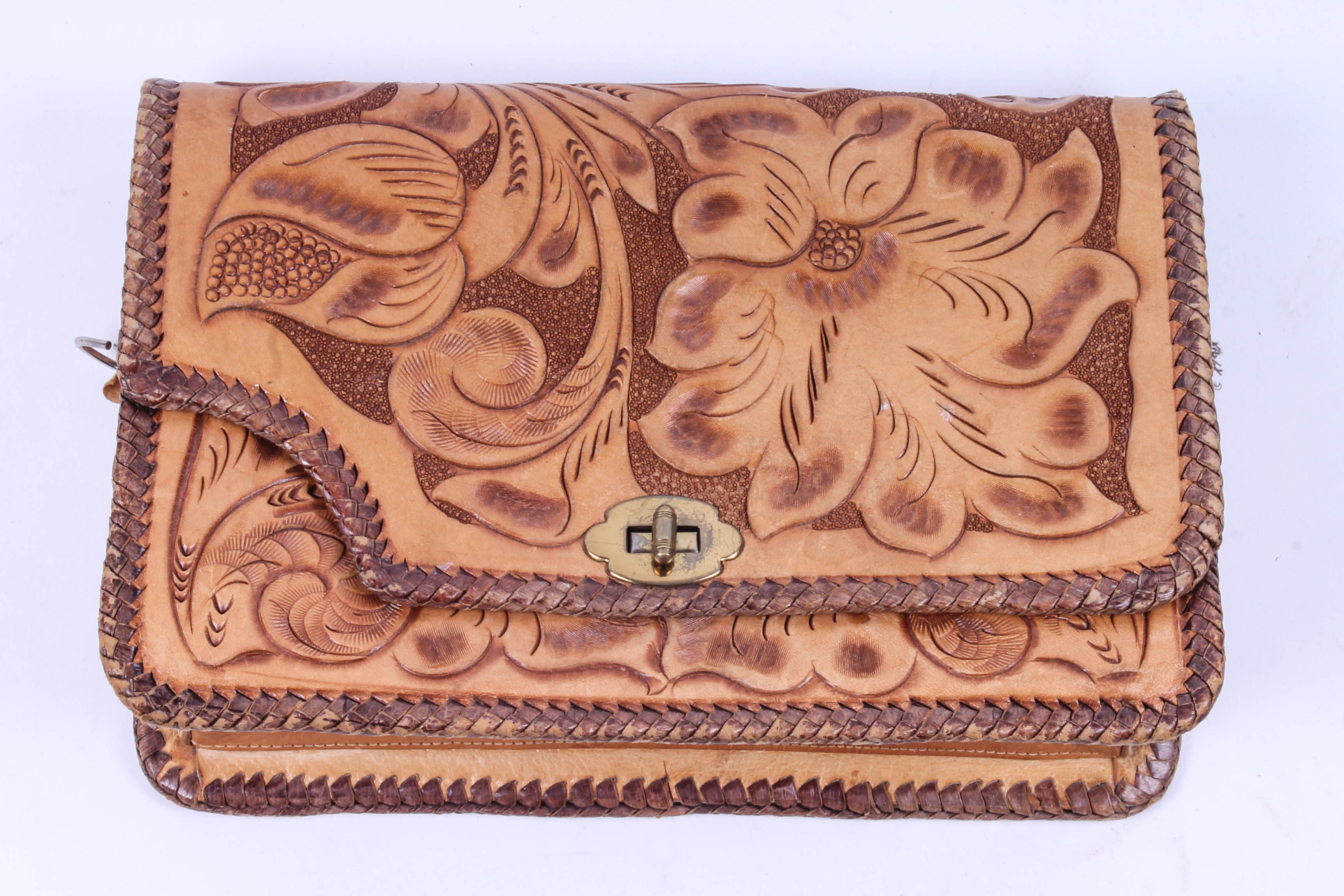 Five Vintage Hand-Tooled Leather Handbags