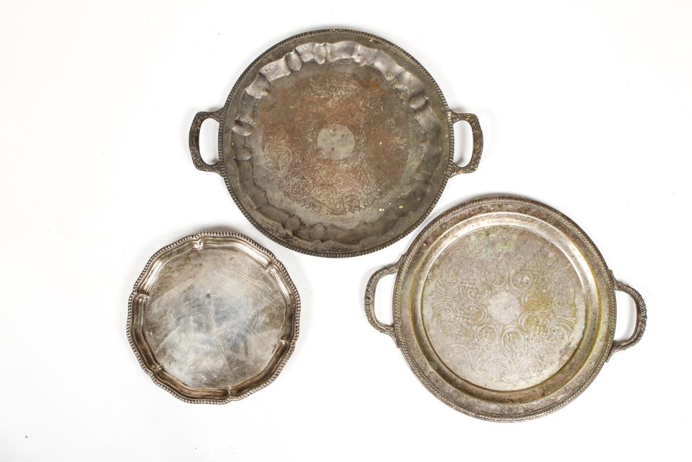 Collection of Silver Plate Trays and an 800 Egyptian Silver Tray