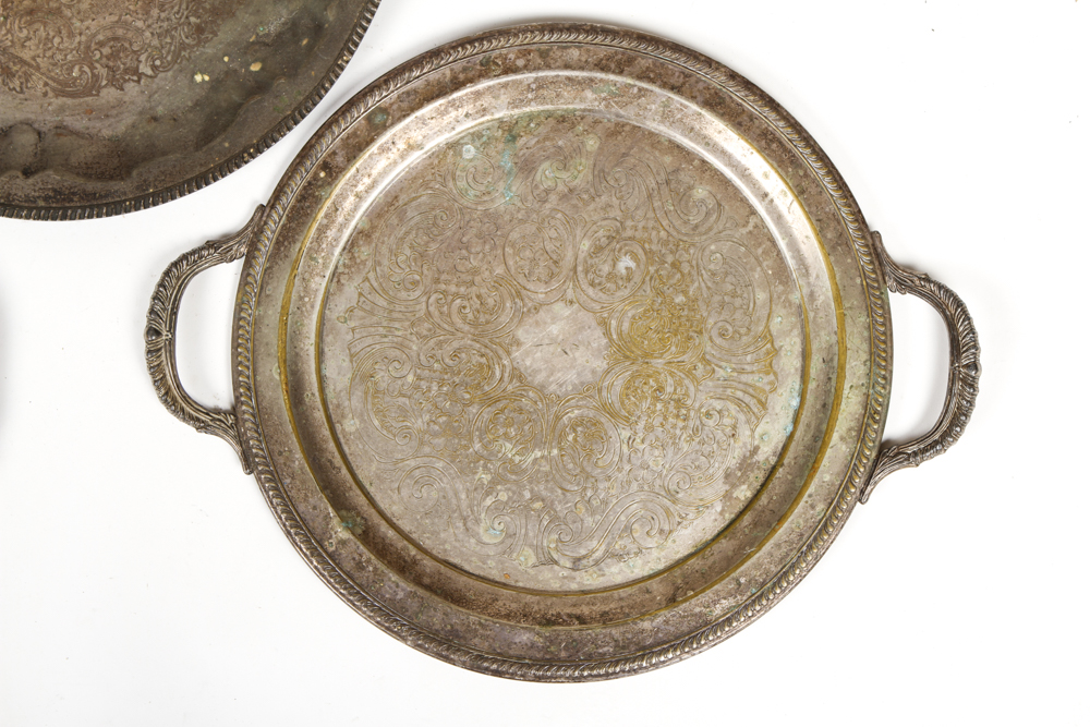 Collection of Silver Plate Trays and an 800 Egyptian Silver Tray