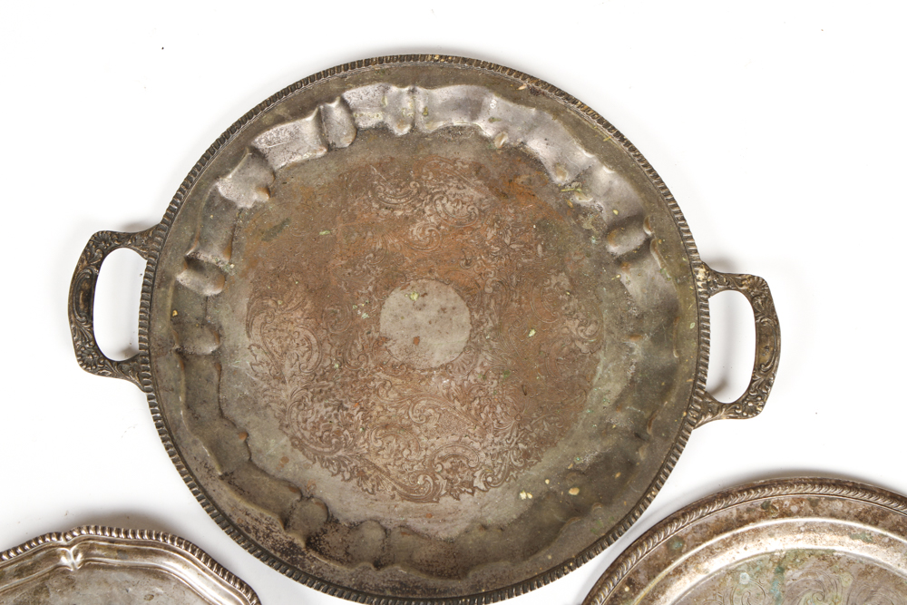 Collection of Silver Plate Trays and an 800 Egyptian Silver Tray