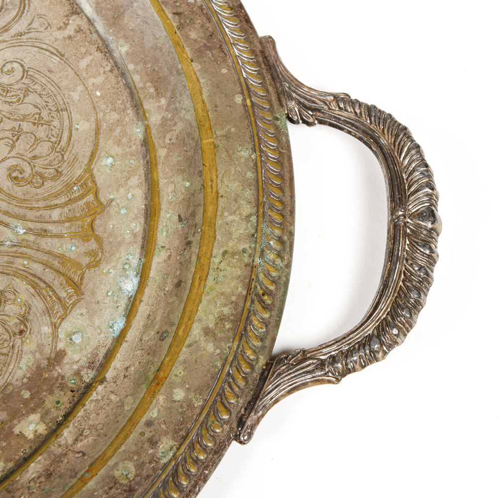 Collection of Silver Plate Trays and an 800 Egyptian Silver Tray