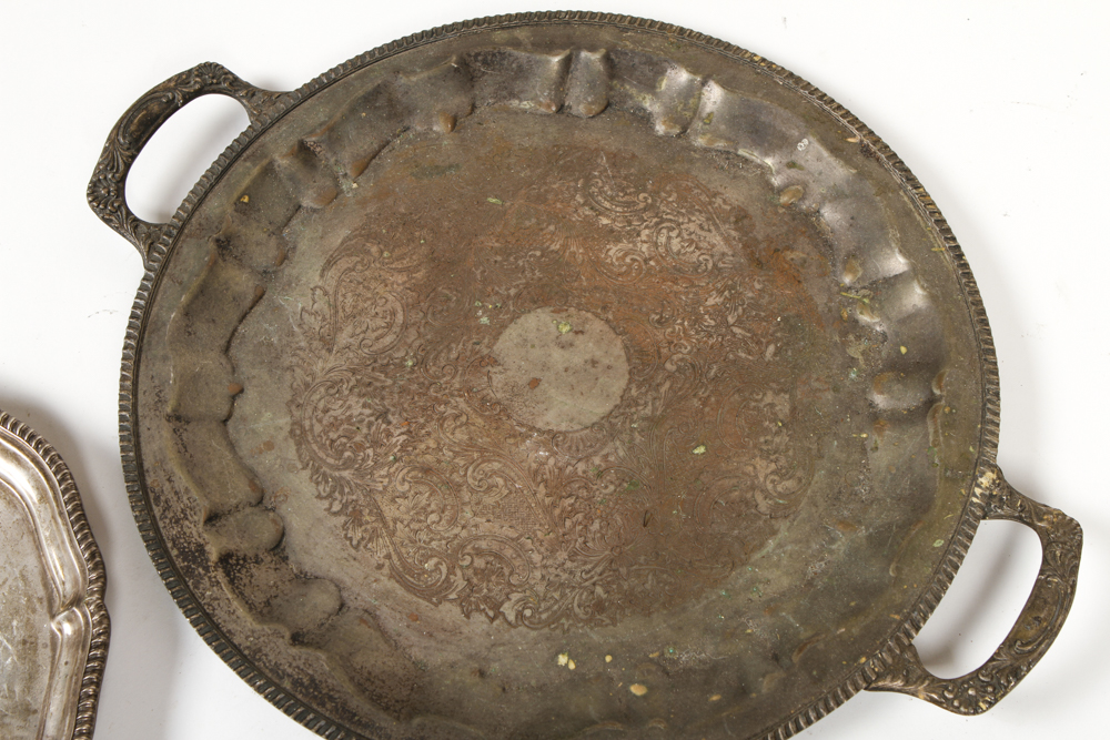 Collection of Silver Plate Trays and an 800 Egyptian Silver Tray