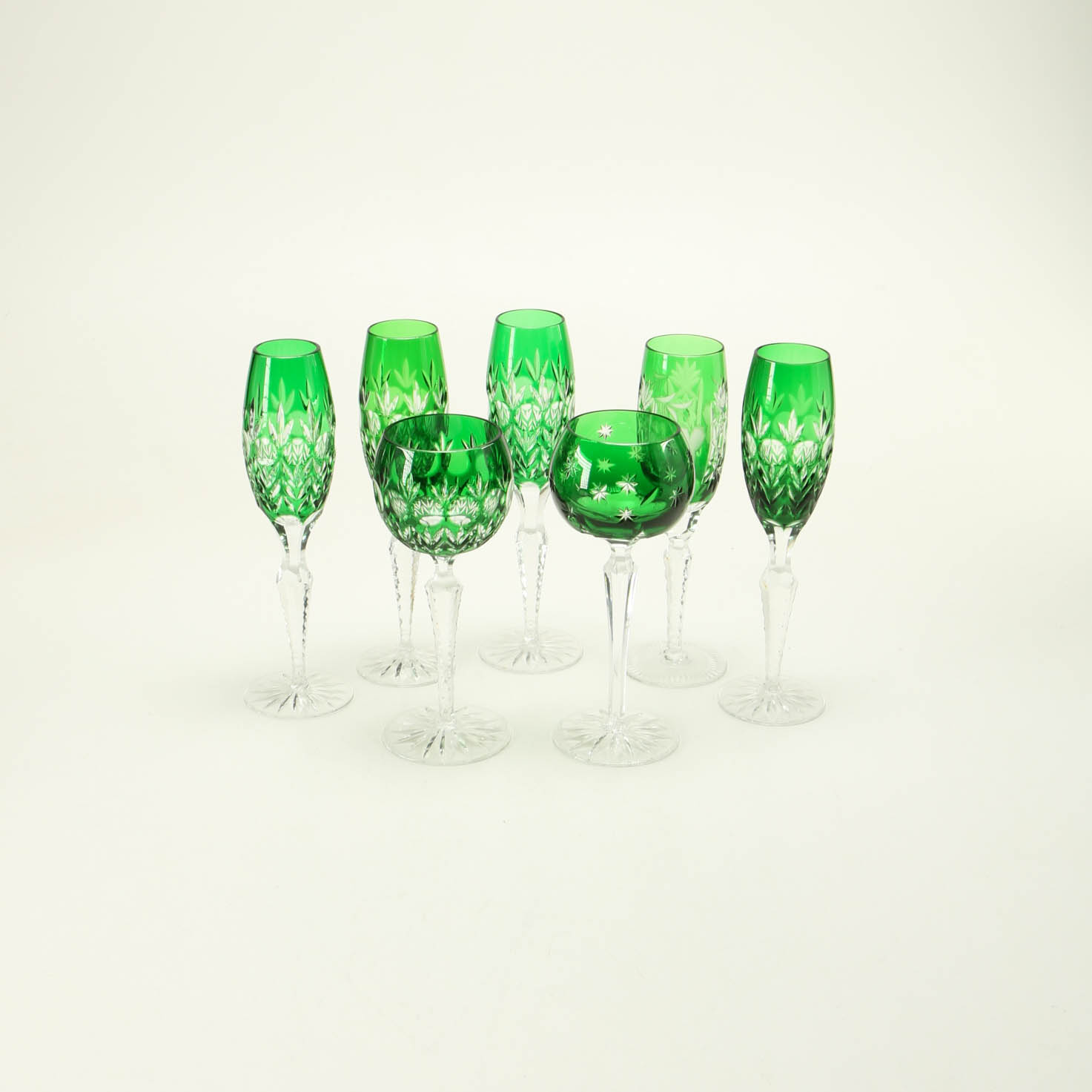 Emerald Cut to Clear Green Crystal Stemware