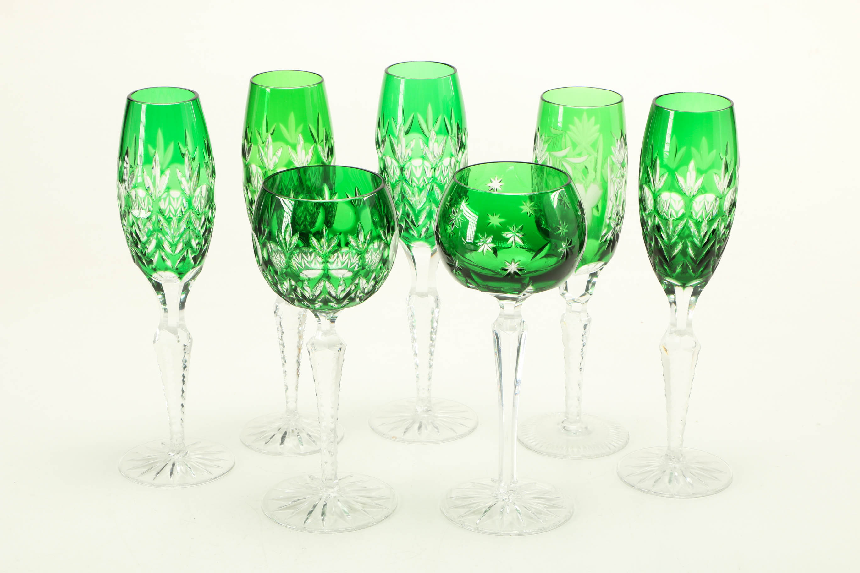 Emerald Cut to Clear Green Crystal Stemware