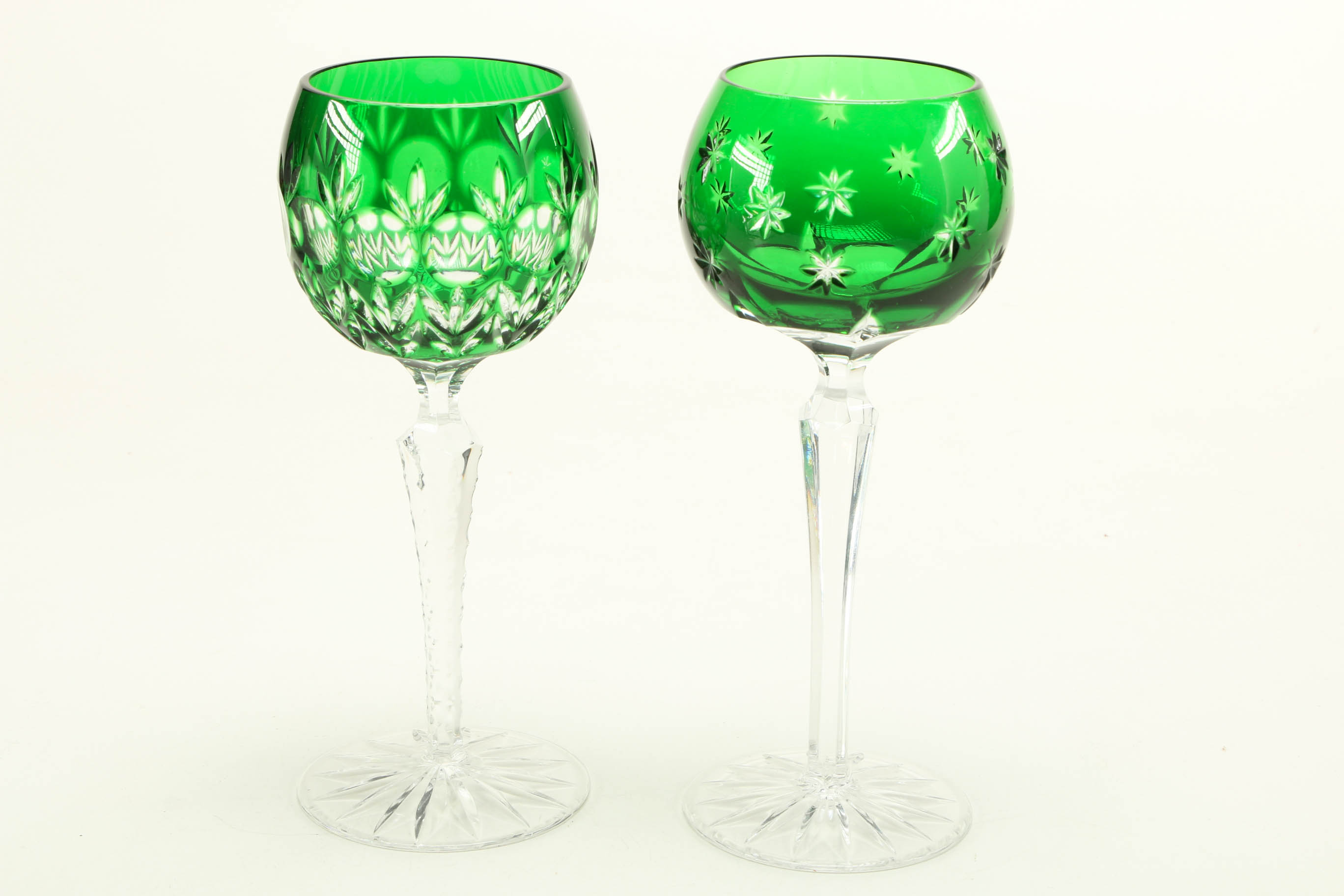 Emerald Cut to Clear Green Crystal Stemware