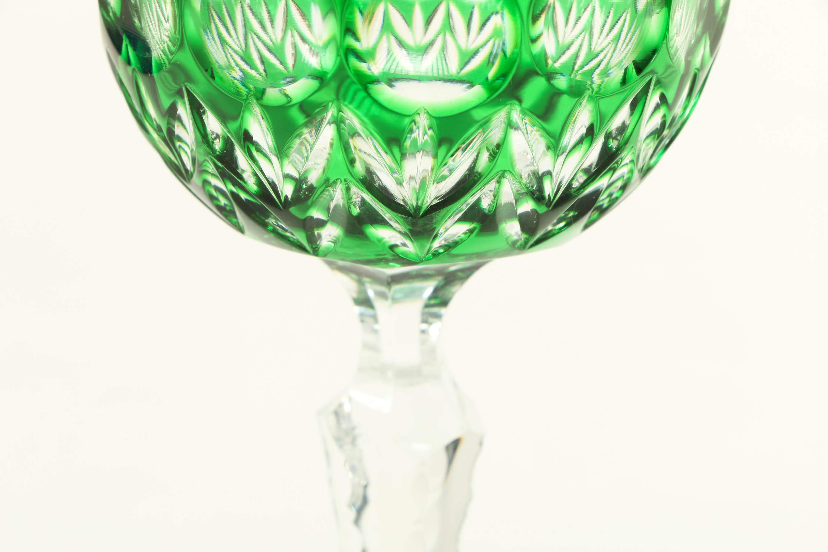 Emerald Cut to Clear Green Crystal Stemware