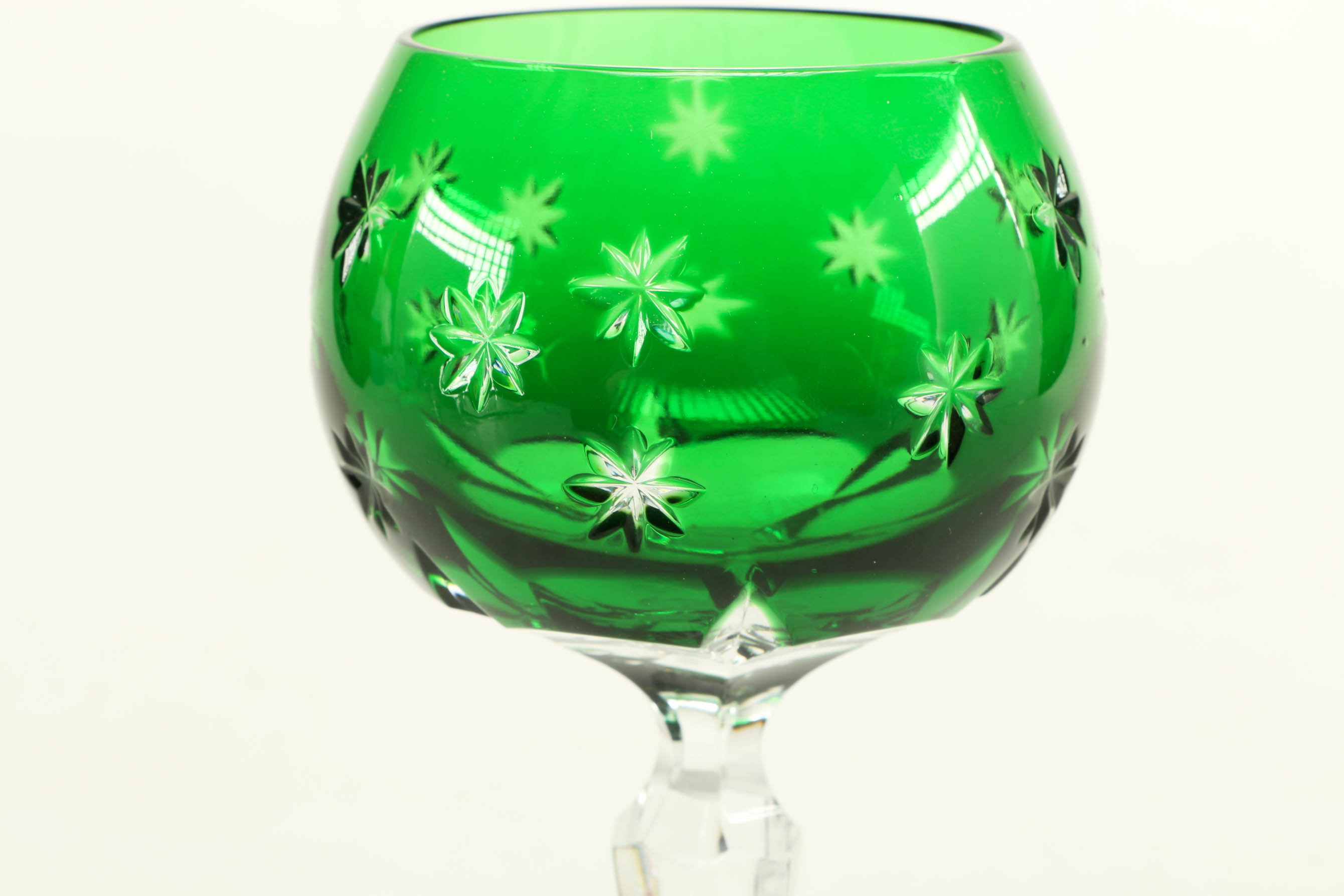 Emerald Cut to Clear Green Crystal Stemware