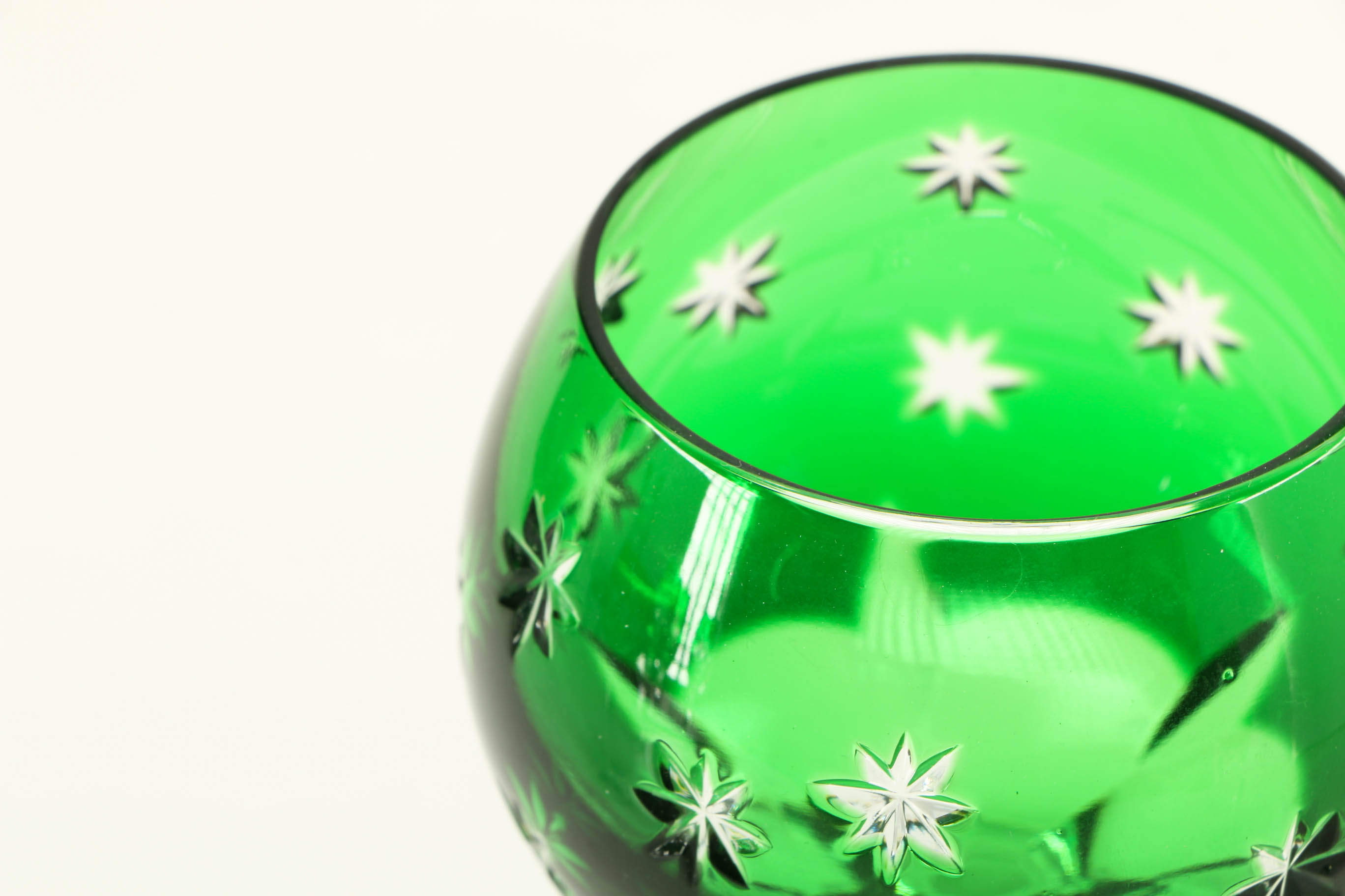 Emerald Cut to Clear Green Crystal Stemware