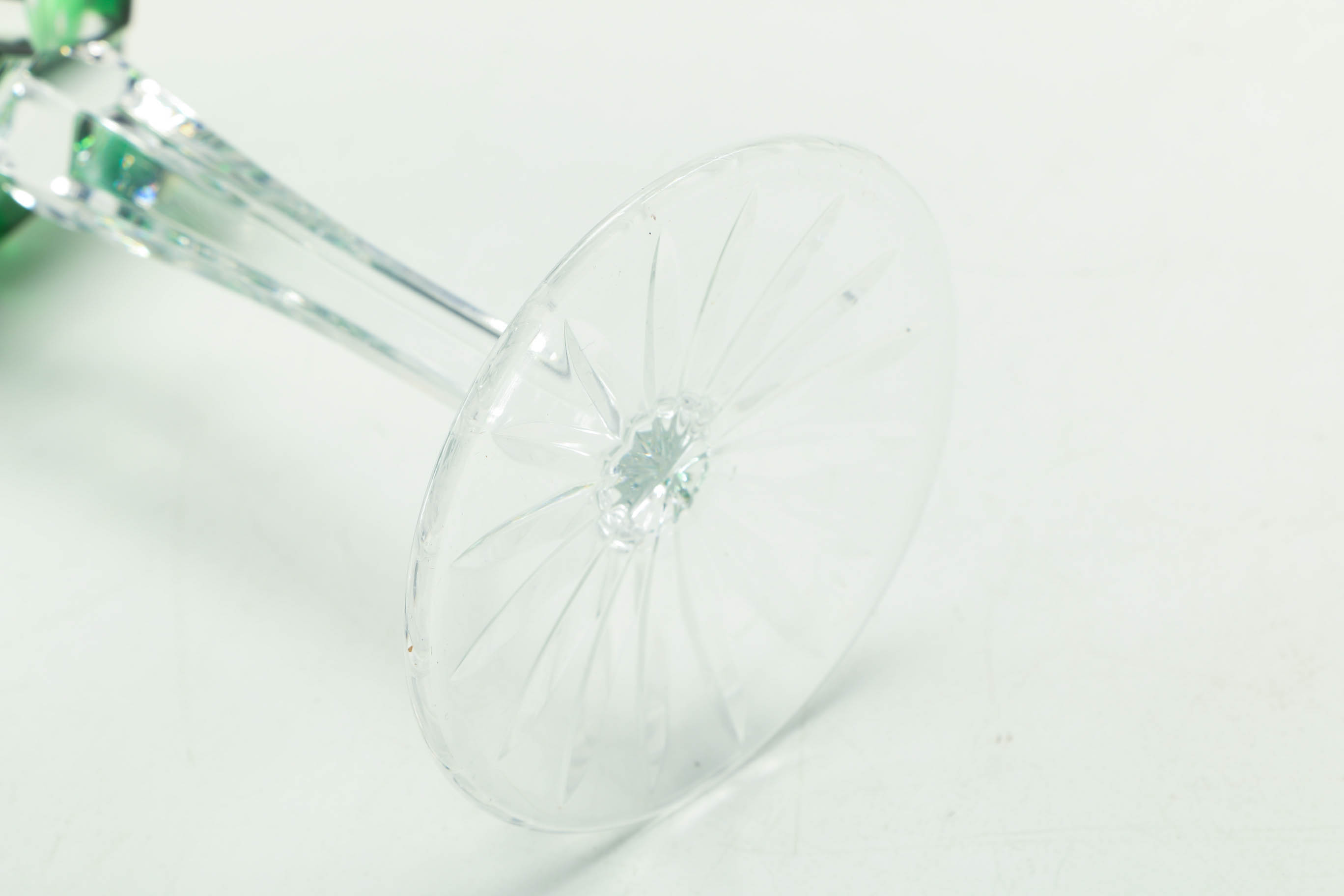 Emerald Cut to Clear Green Crystal Stemware