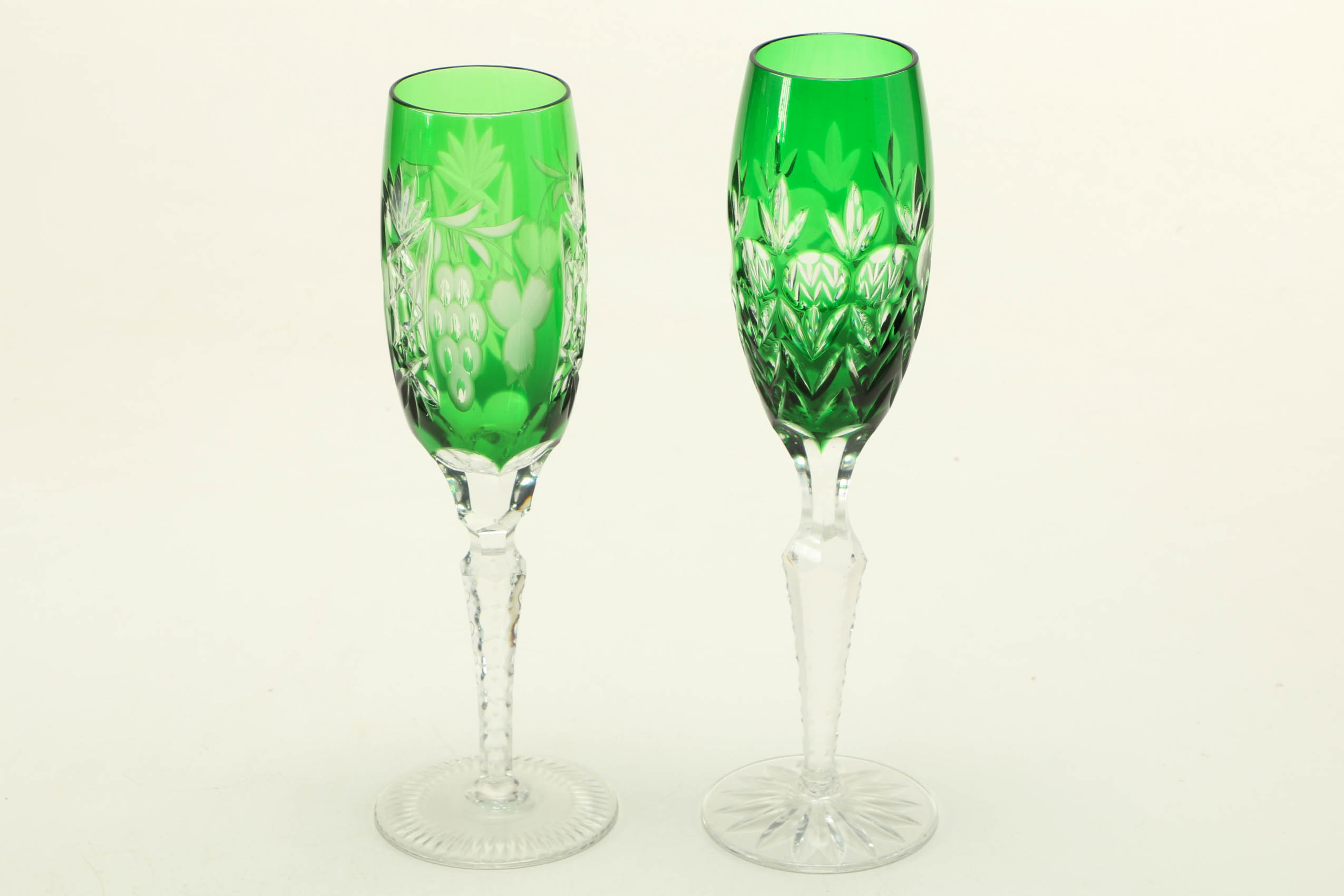 Emerald Cut to Clear Green Crystal Stemware