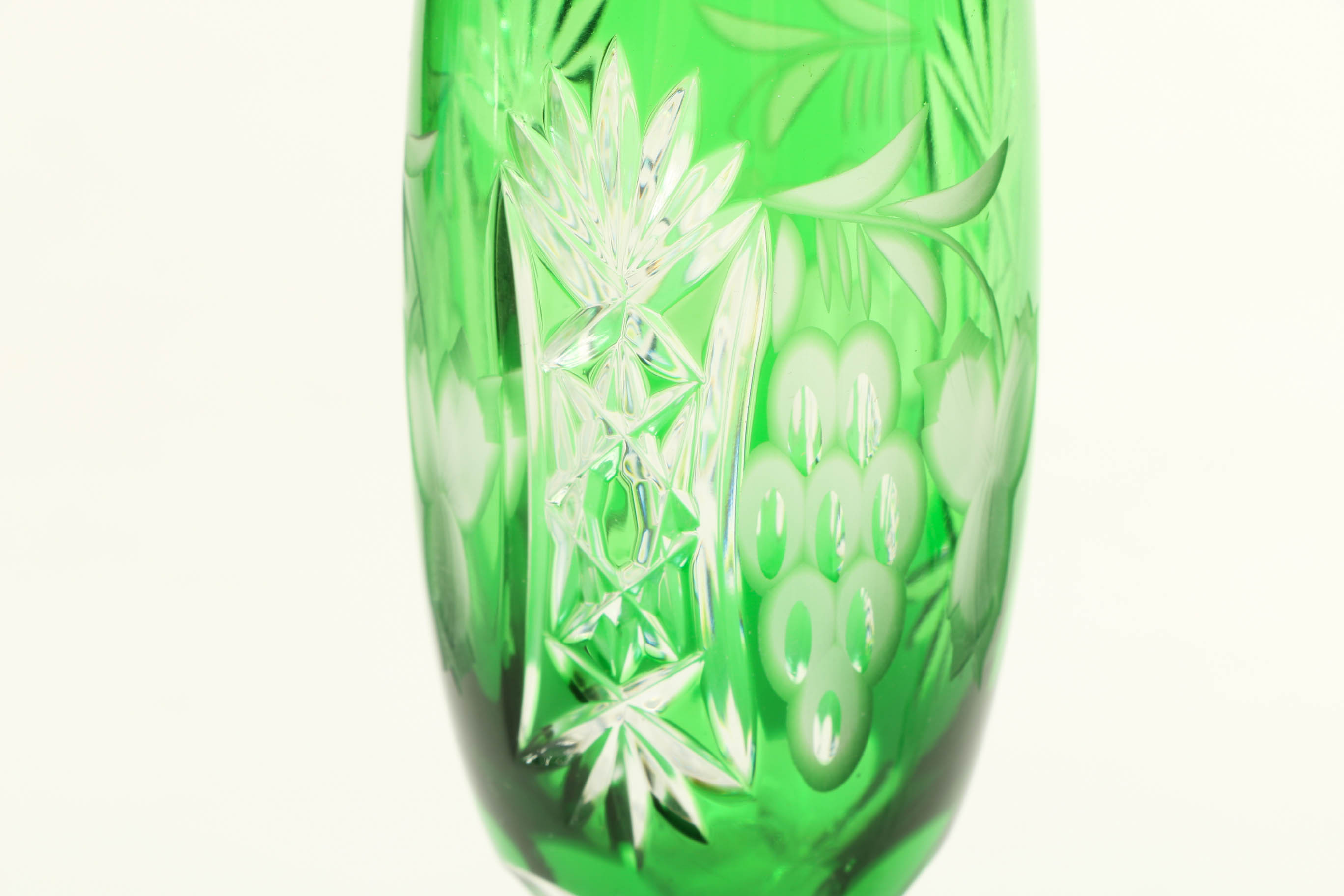 Emerald Cut to Clear Green Crystal Stemware