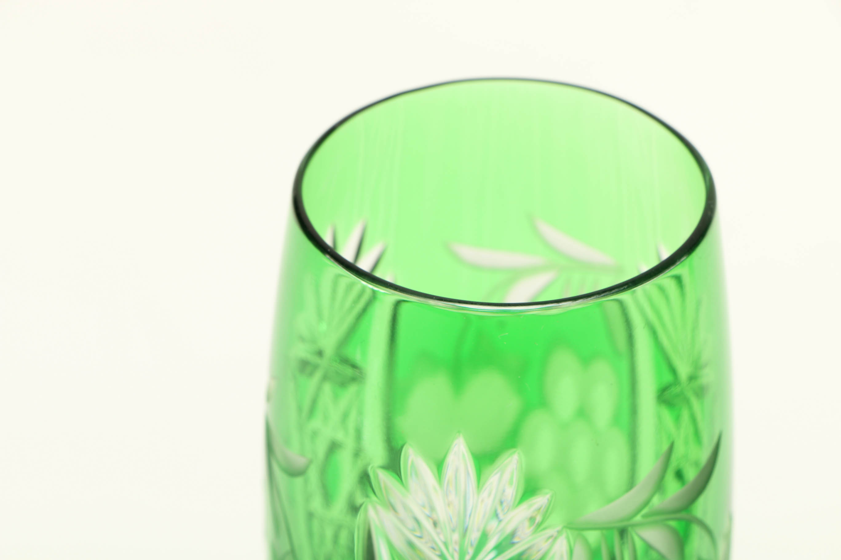 Emerald Cut to Clear Green Crystal Stemware