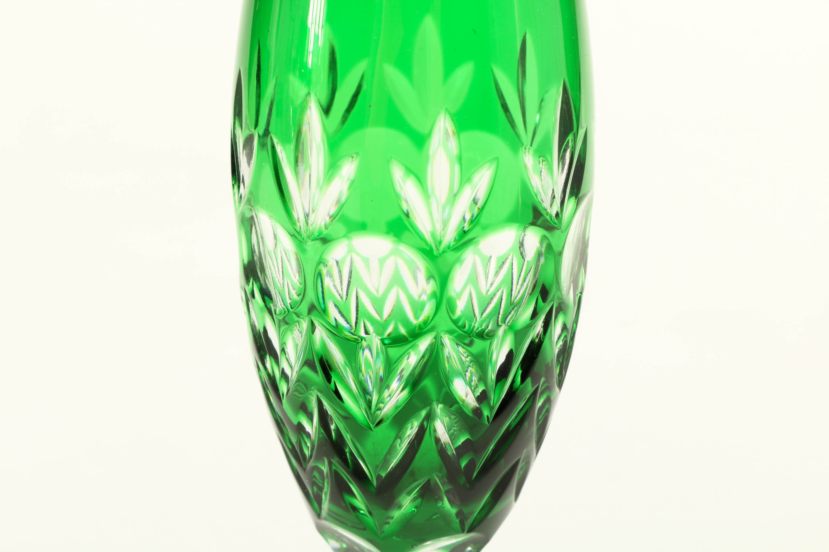 Emerald Cut to Clear Green Crystal Stemware