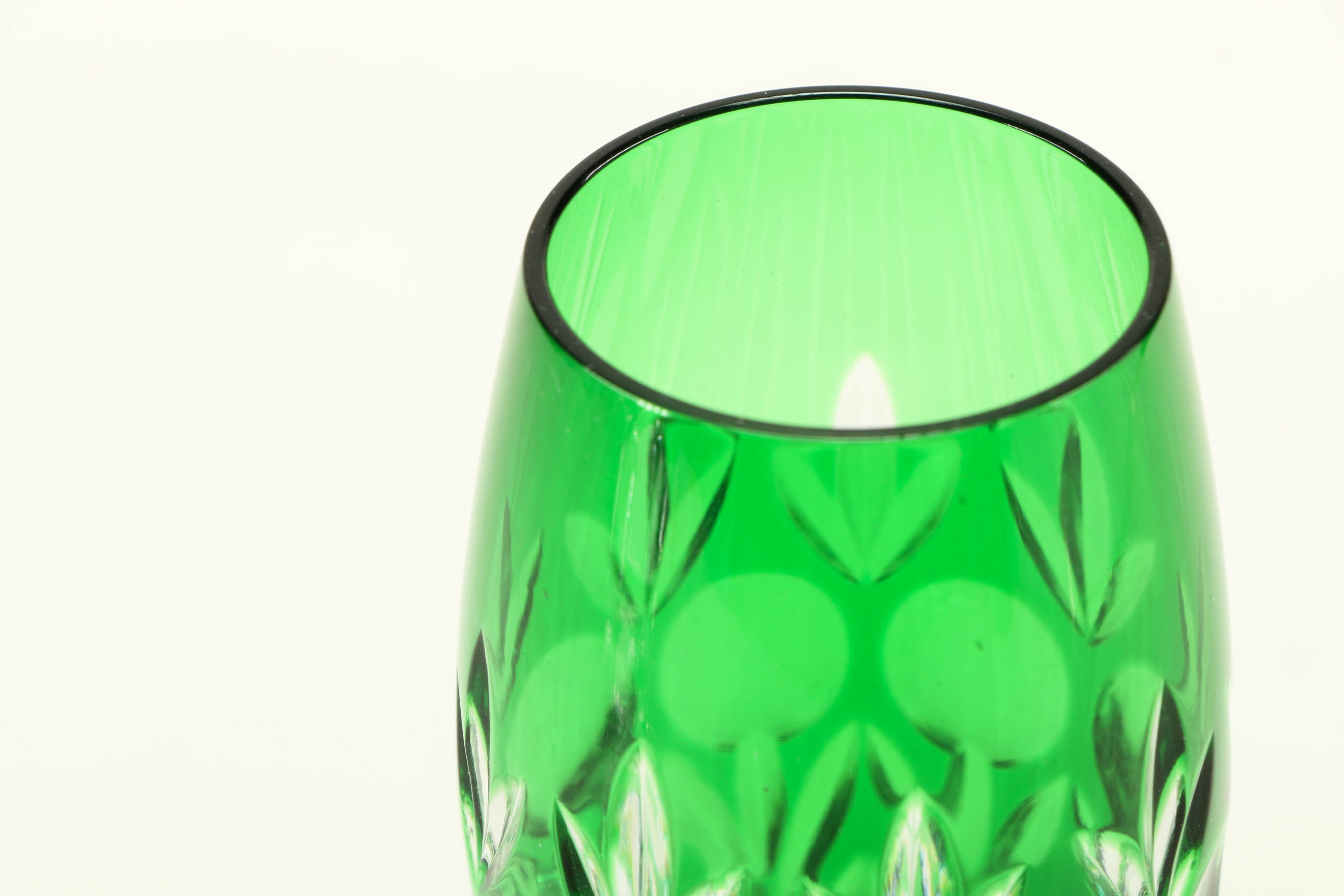 Emerald Cut to Clear Green Crystal Stemware