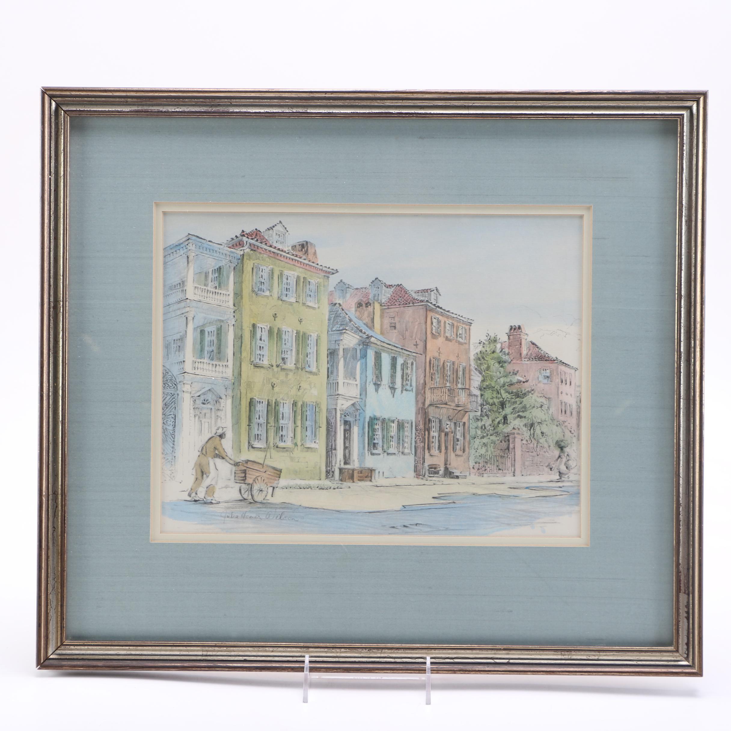 Offset Lithograph of Charleston's Tradd Street After Julia Homer Wilson