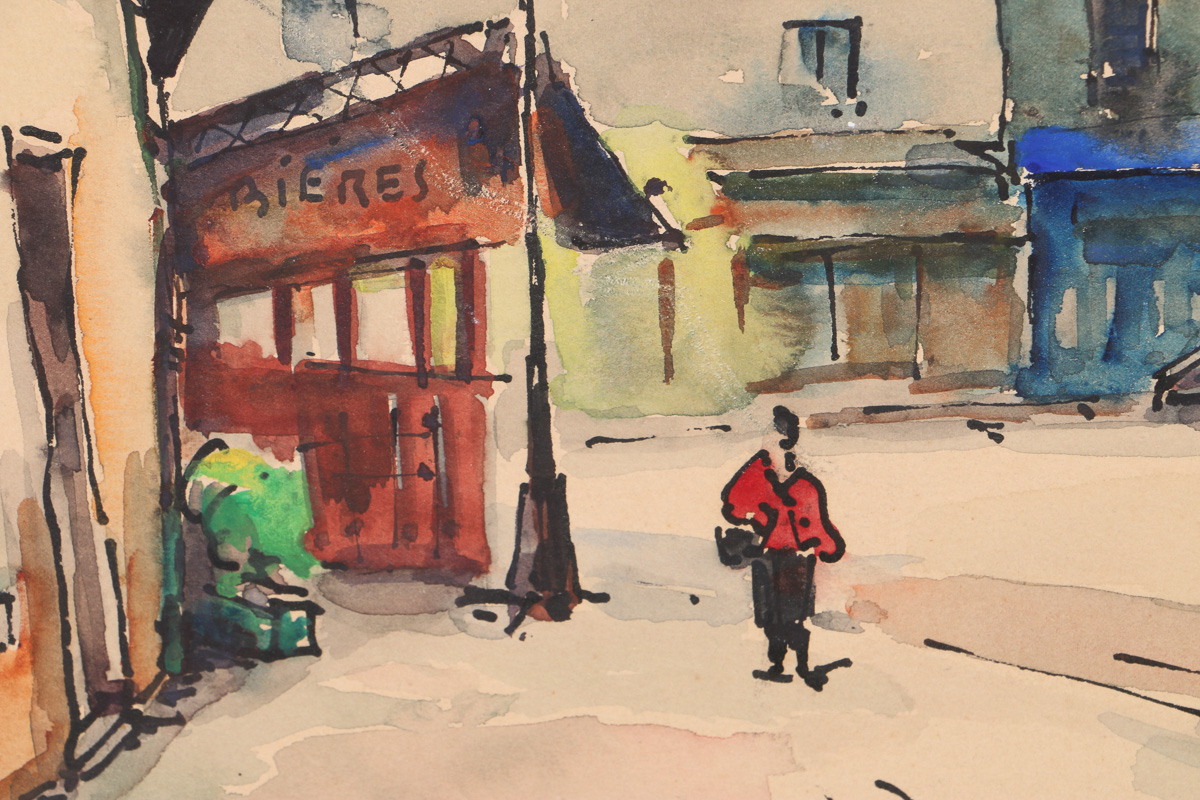 Early 20 Century Lucian Ducuing Watercolors of Parisian Street Scenes