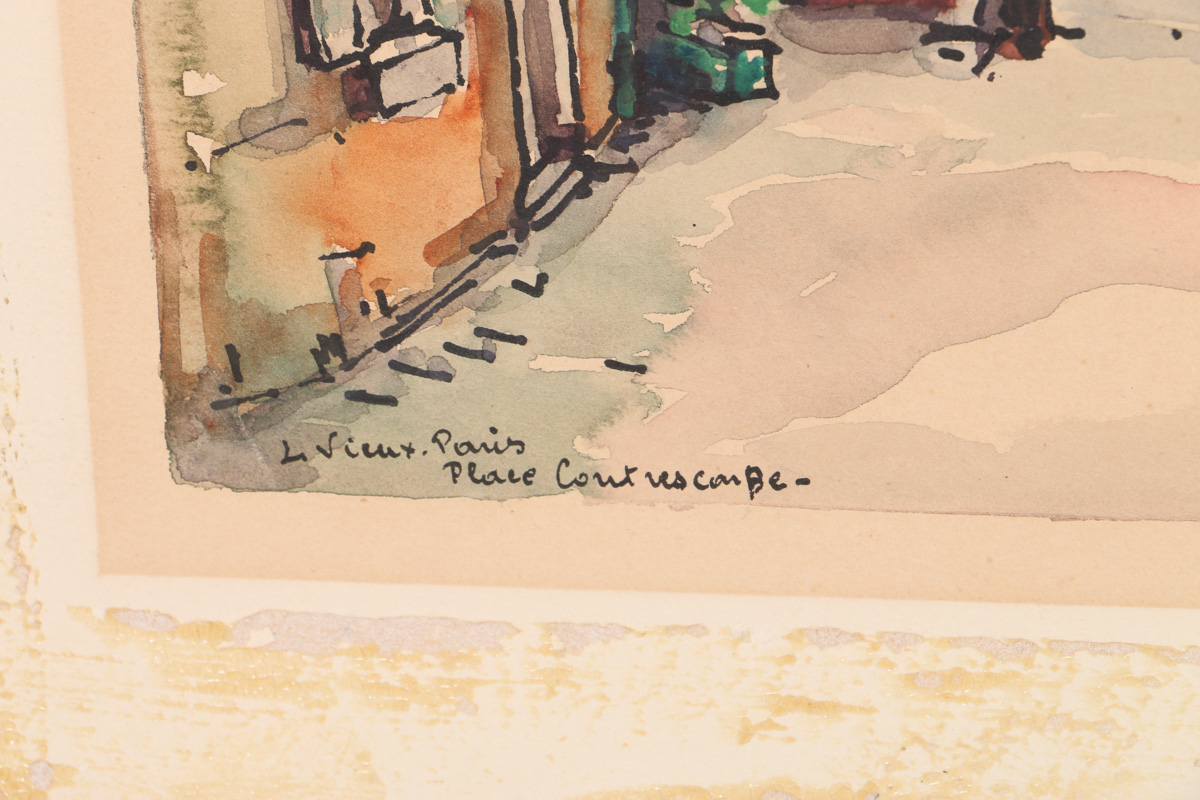 Early 20 Century Lucian Ducuing Watercolors of Parisian Street Scenes