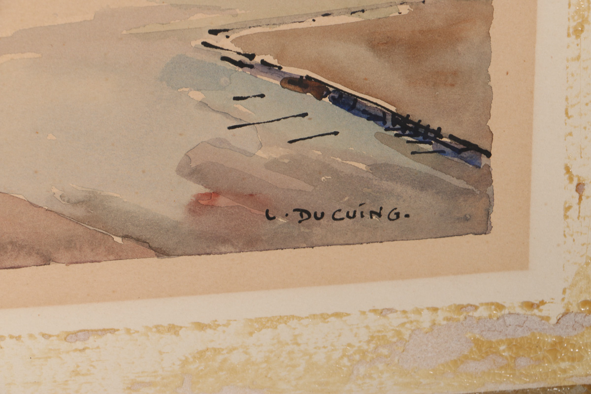 Early 20 Century Lucian Ducuing Watercolors of Parisian Street Scenes