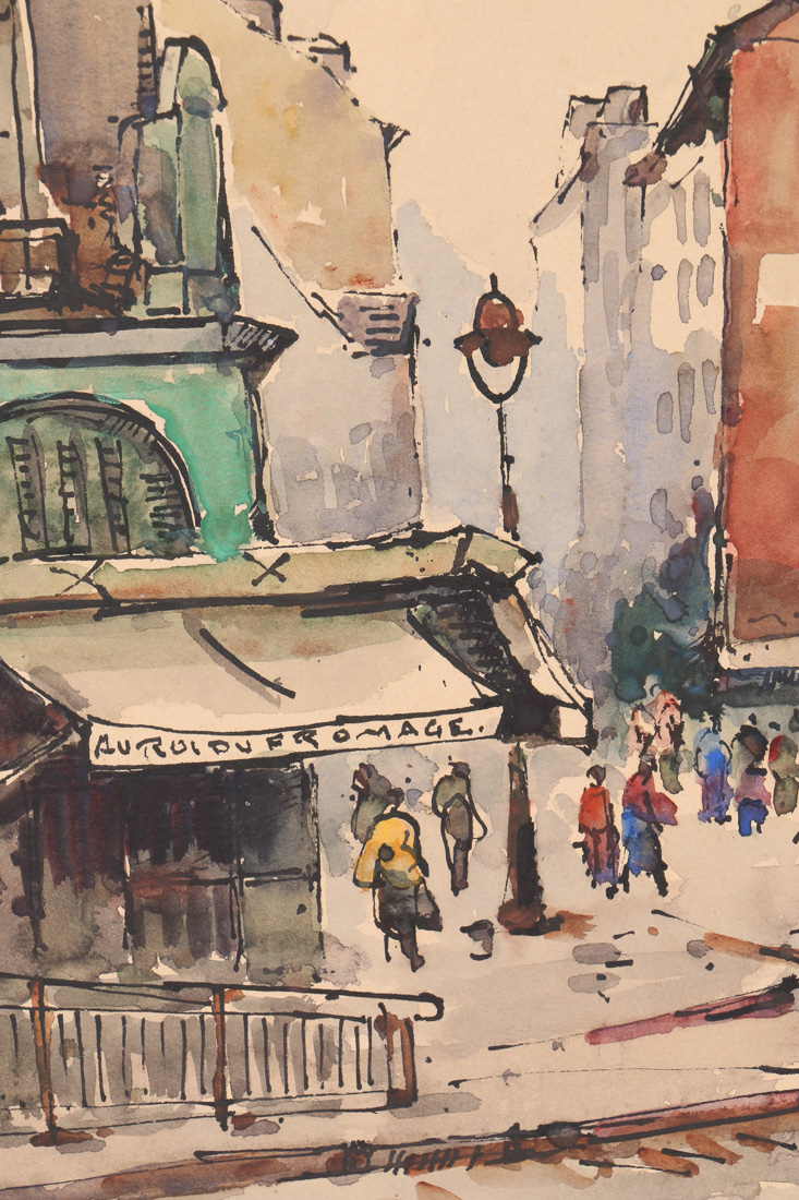 Early 20 Century Lucian Ducuing Watercolors of Parisian Street Scenes