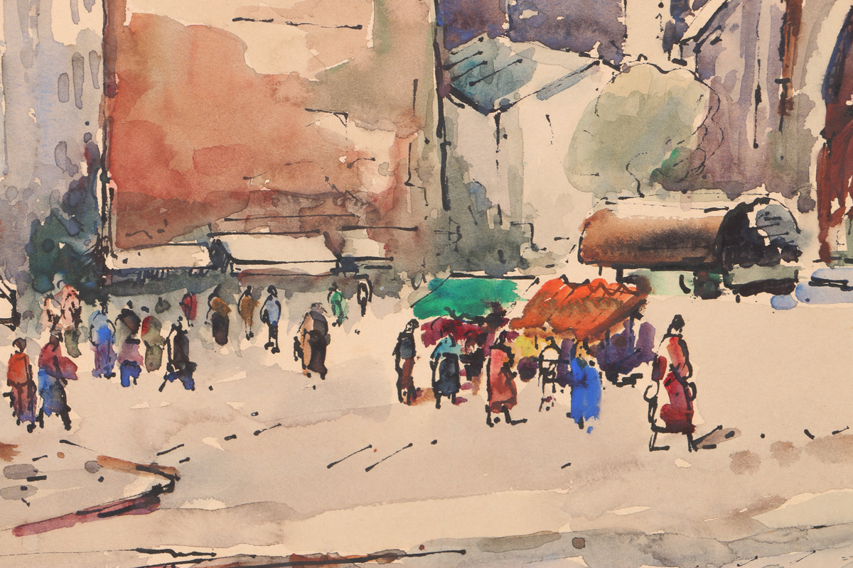 Early 20 Century Lucian Ducuing Watercolors of Parisian Street Scenes