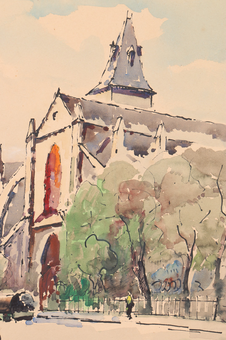 Early 20 Century Lucian Ducuing Watercolors of Parisian Street Scenes