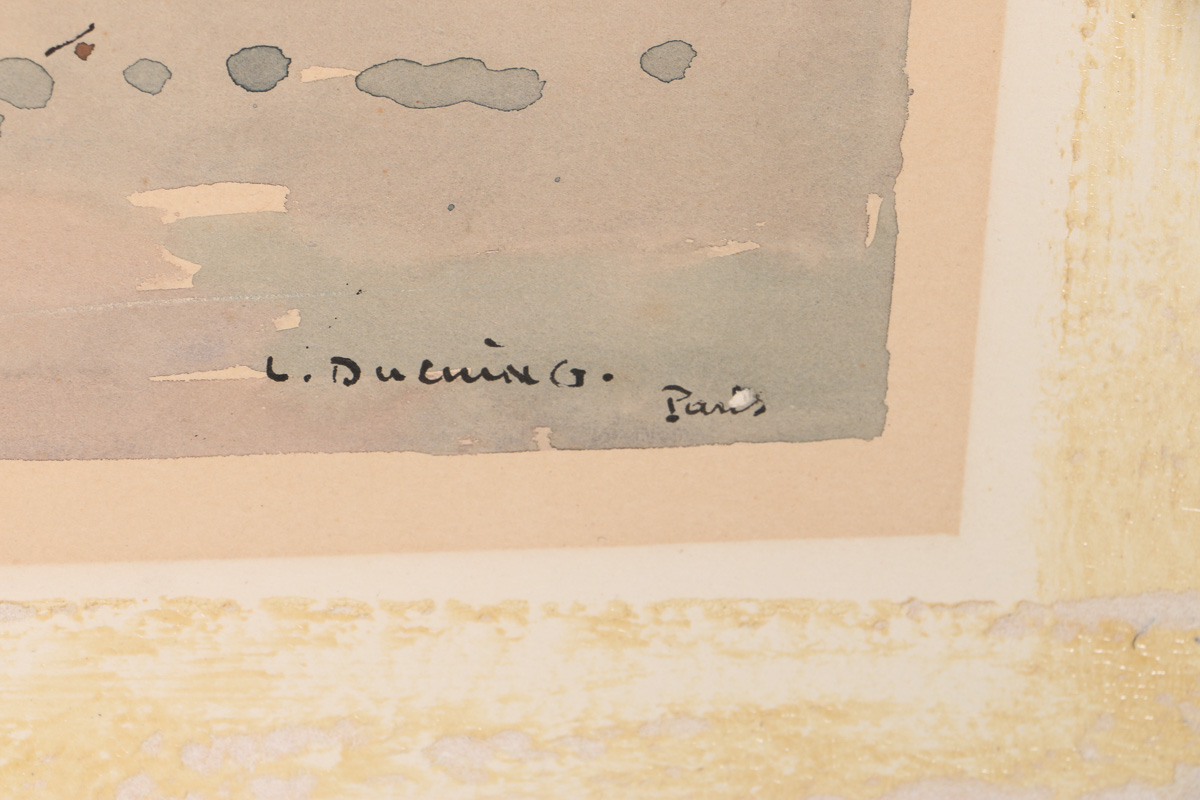 Early 20 Century Lucian Ducuing Watercolors of Parisian Street Scenes