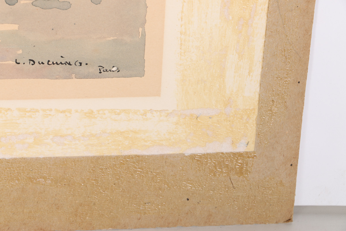 Early 20 Century Lucian Ducuing Watercolors of Parisian Street Scenes