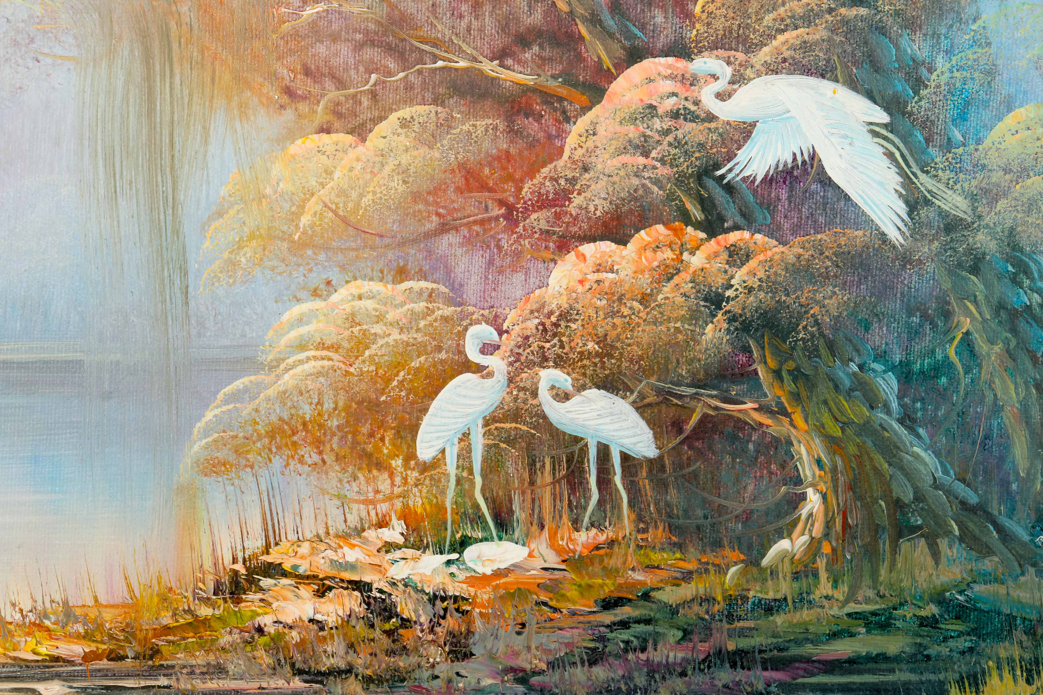 S. Thompson Oil Painting of Cranes