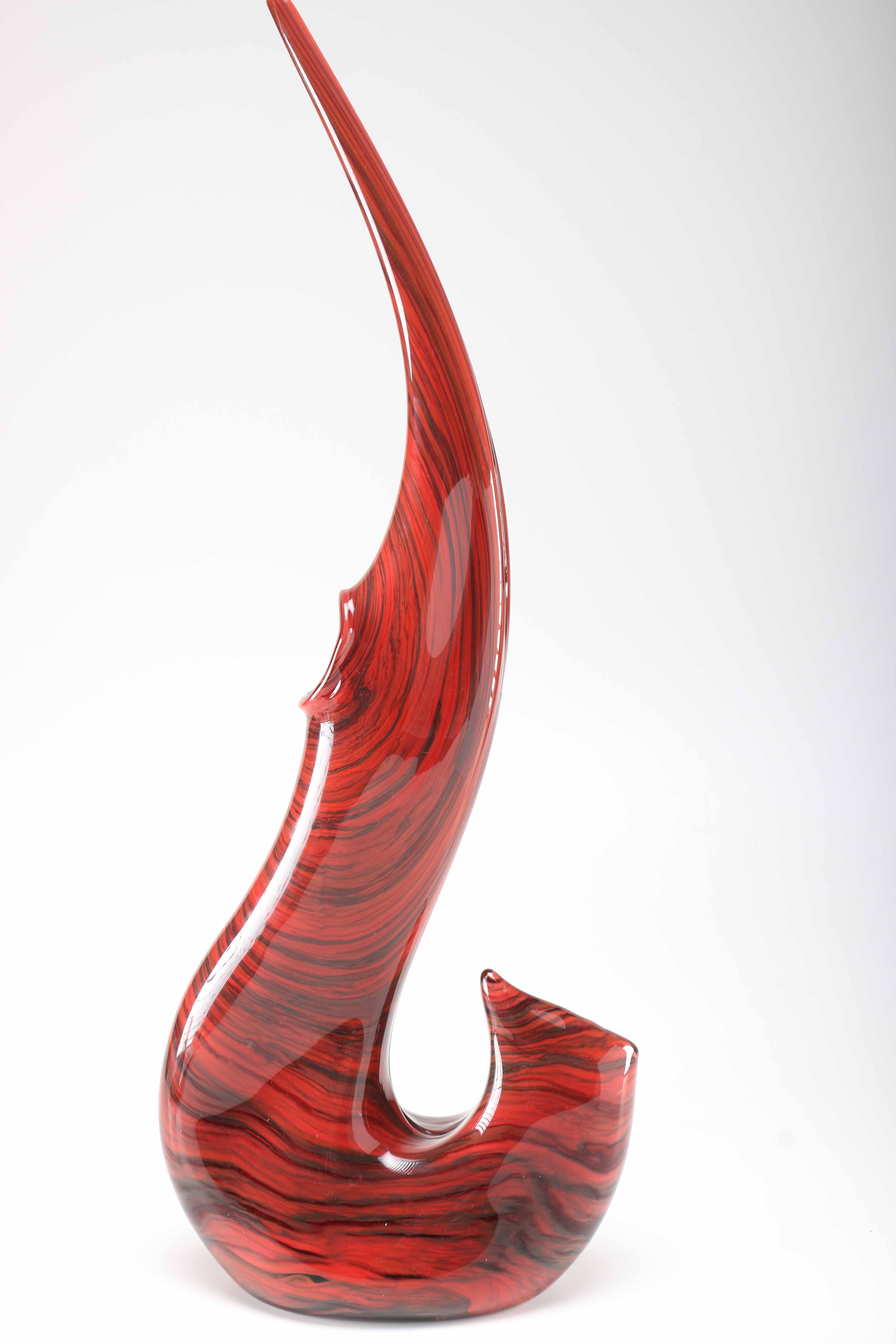 Hand Blown Abstract Red Glass Art Decor