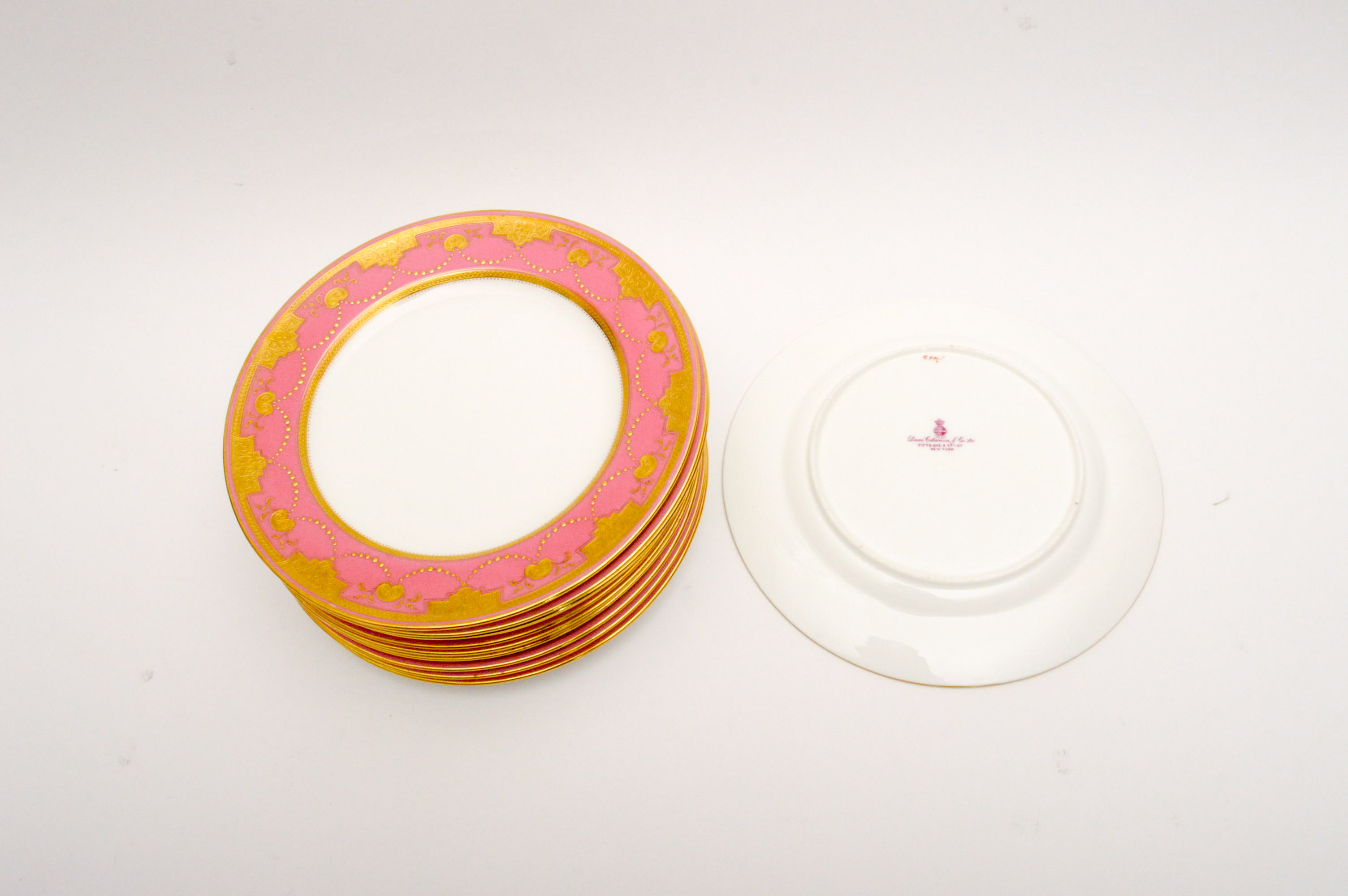 Davis Collamore Pink and Gilded Minton Plates