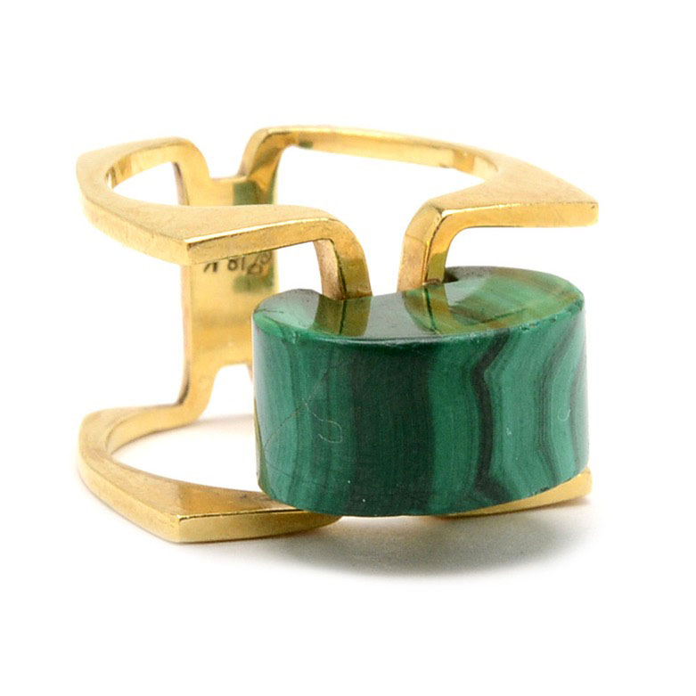 18K Yellow Gold Modernist Natural Malachite Ring
