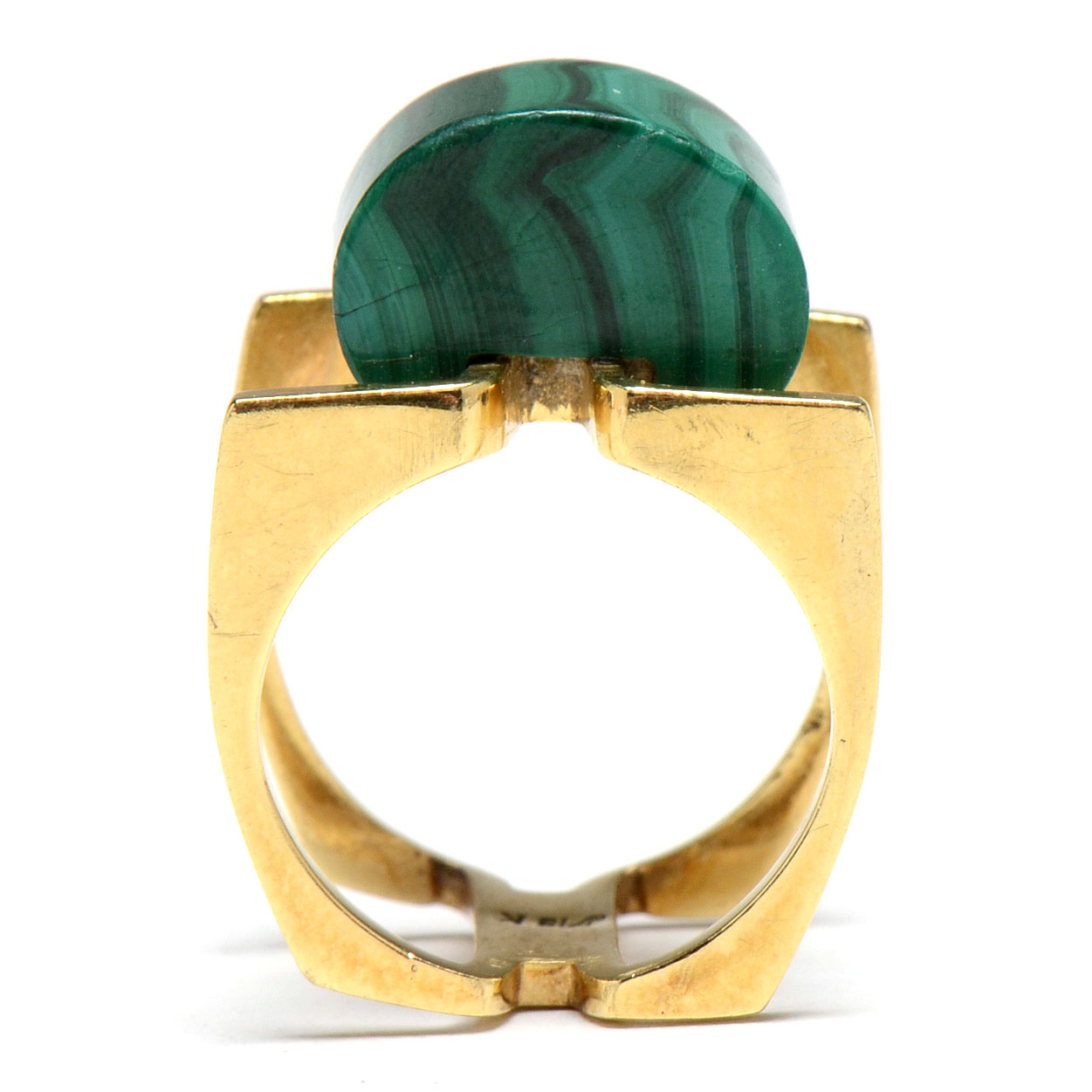 18K Yellow Gold Modernist Natural Malachite Ring