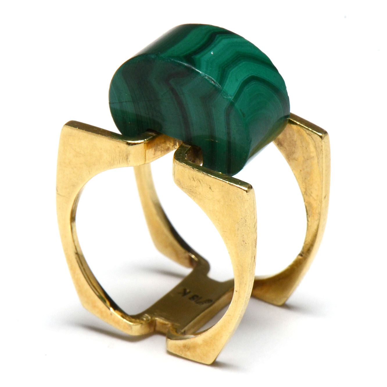18K Yellow Gold Modernist Natural Malachite Ring