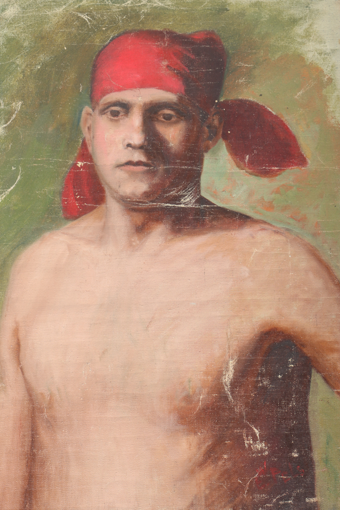 Albert Pels Original Oil Painting on Unstretched Canvas Self-portrait as a Pirate