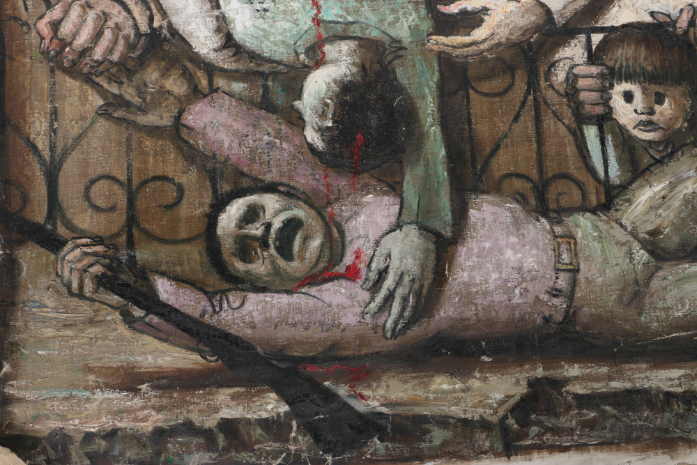 Albert Pels Oil Painting on Unstretched Canvas "Violence in the Streets"