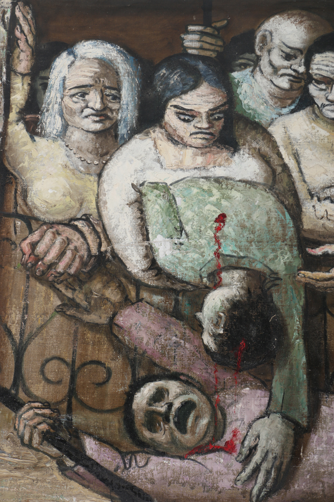 Albert Pels Oil Painting on Unstretched Canvas "Violence in the Streets"