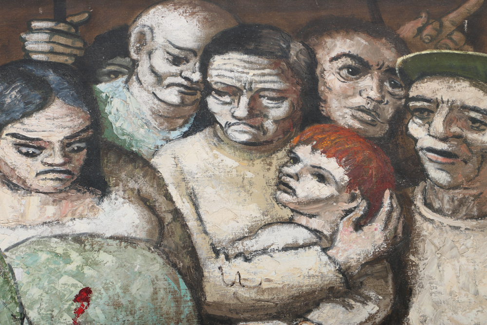 Albert Pels Oil Painting on Unstretched Canvas "Violence in the Streets"