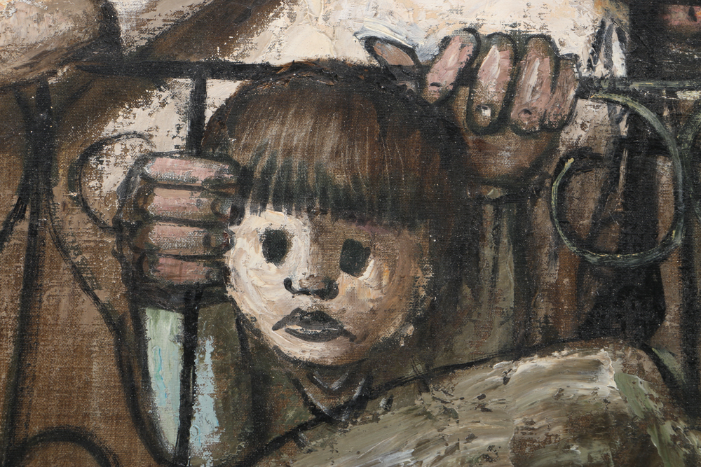 Albert Pels Oil Painting on Unstretched Canvas "Violence in the Streets"