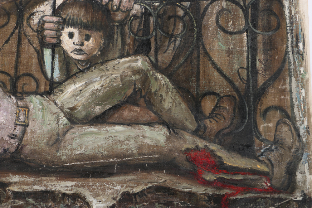 Albert Pels Oil Painting on Unstretched Canvas "Violence in the Streets"