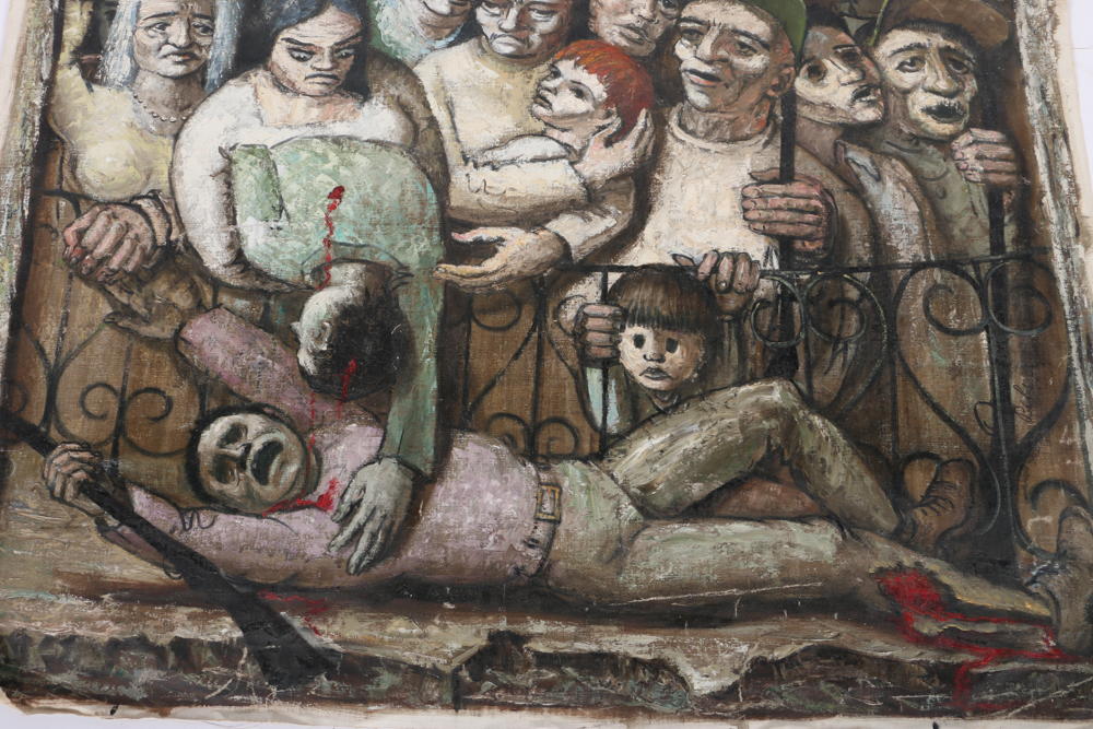 Albert Pels Oil Painting on Unstretched Canvas "Violence in the Streets"