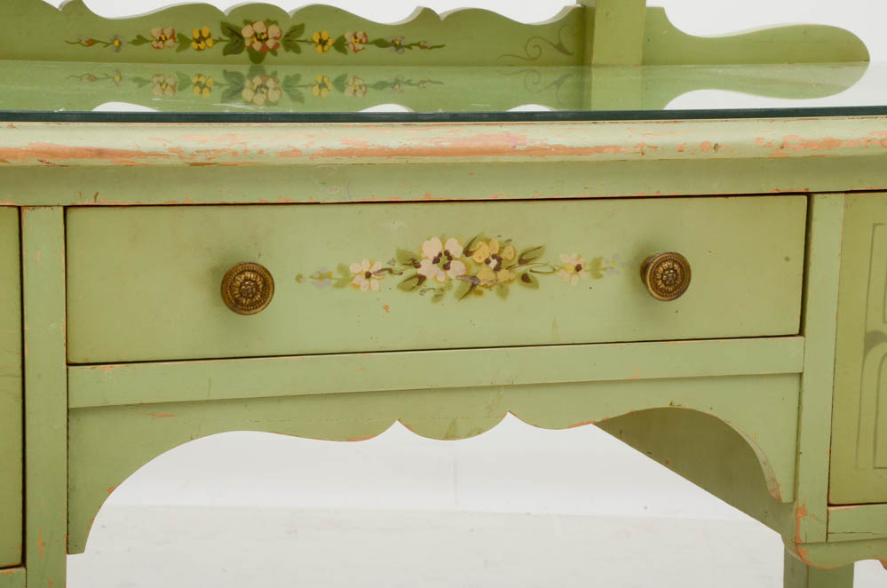 Vintage Painted Vanity with Mirror and Stool