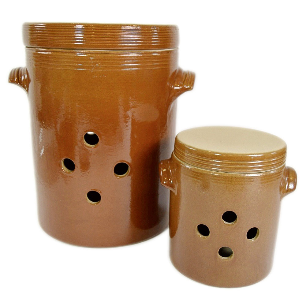 Two French Poterie Renault Berry Salt Glazed Storage Jars