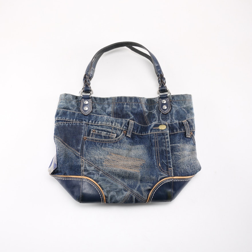 Coach poppy denim patchwork heritage tote Clearance
