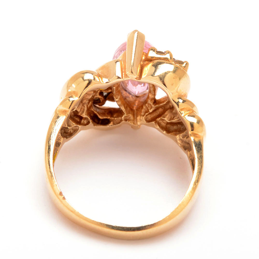 14K Yellow Gold Pink Cubic Zirconia Diamond Ring
