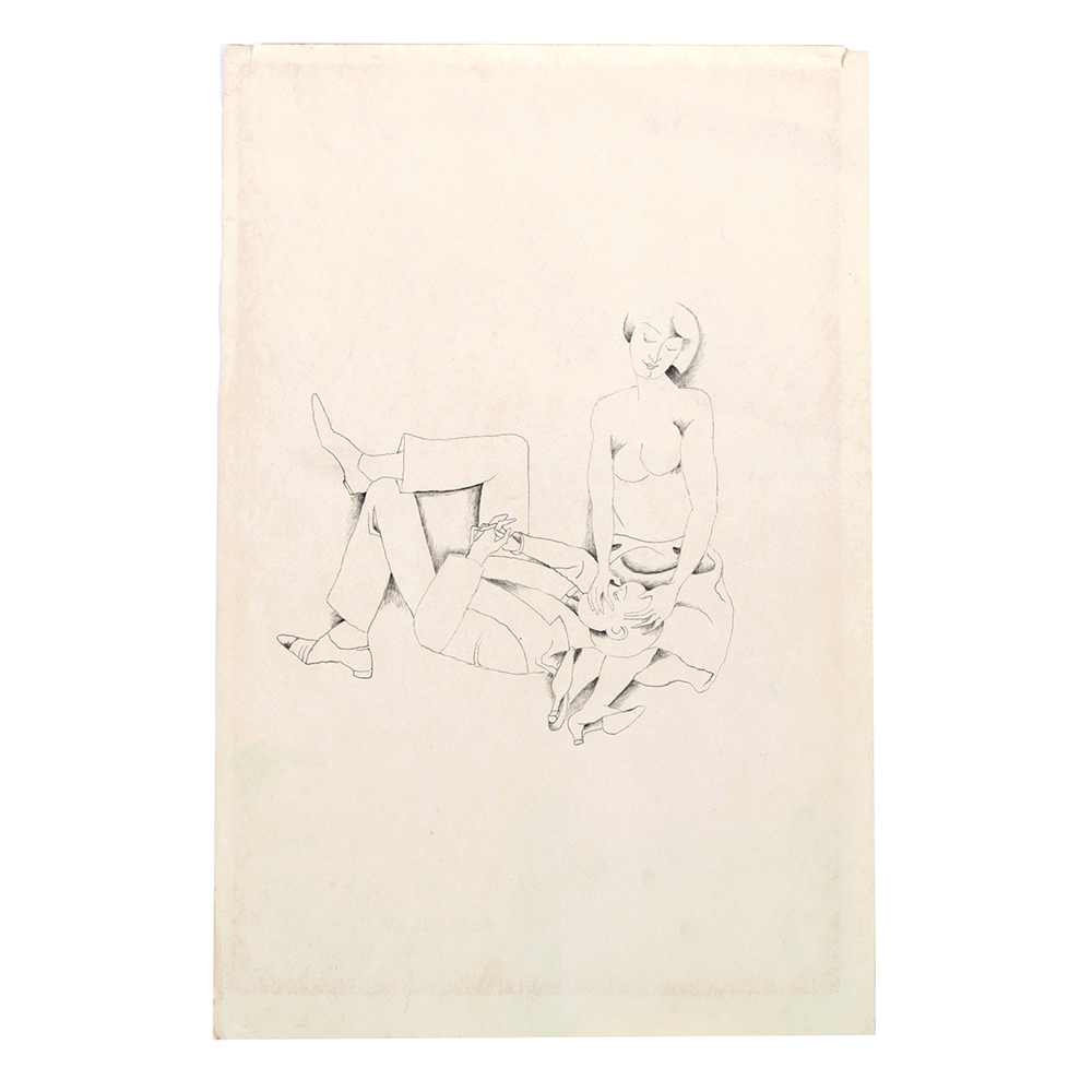 Rudolf Bauer Graphite Drawing on Paper “The Family”