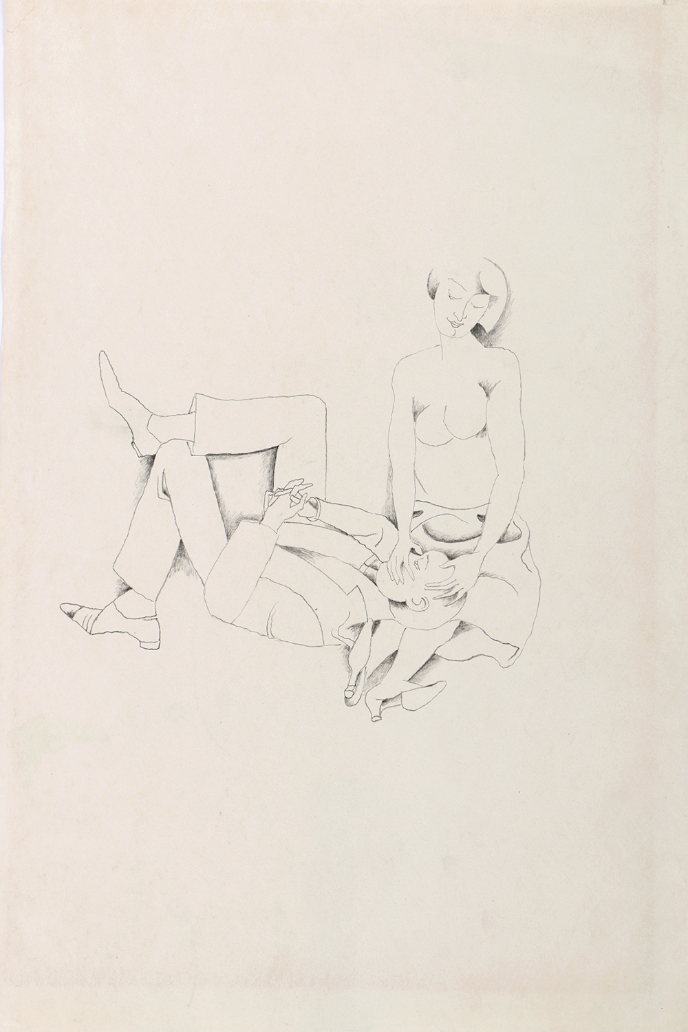 Rudolf Bauer Graphite Drawing on Paper “The Family”