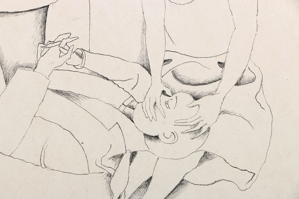 Rudolf Bauer Graphite Drawing on Paper “The Family”